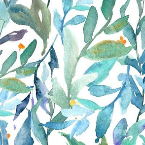 Watercolor teal blue leaves