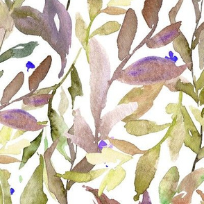 Watercolor green and brown leaves