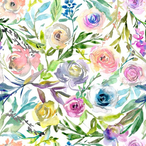 Colorful watercolor flowers on white