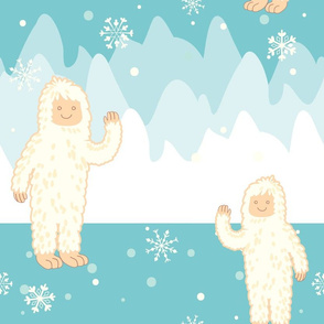 Cute Cryptid Yeti Pattern Snowy Mountains cropped
