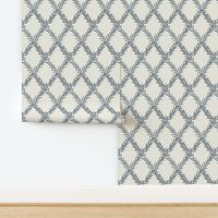 Leafy Trellis Steel Blue on Cream