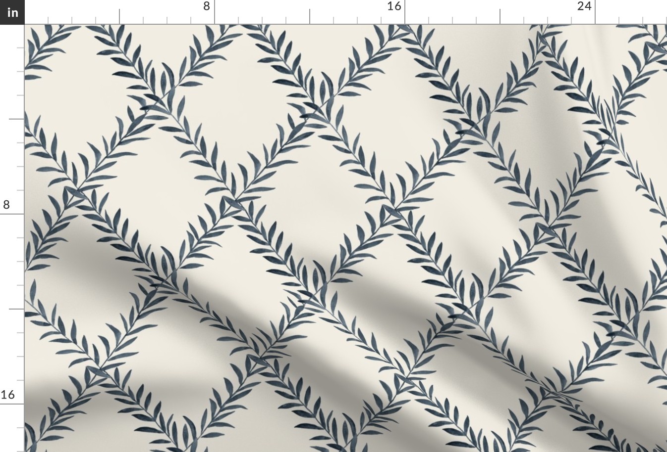 Leafy Trellis Steel Blue on Cream