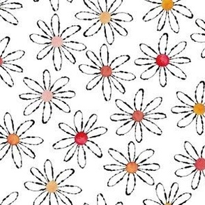 Ink Daisies on White, Red Tones