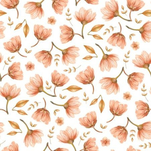 Pretty flowers in dusty pink and earth tones on white  