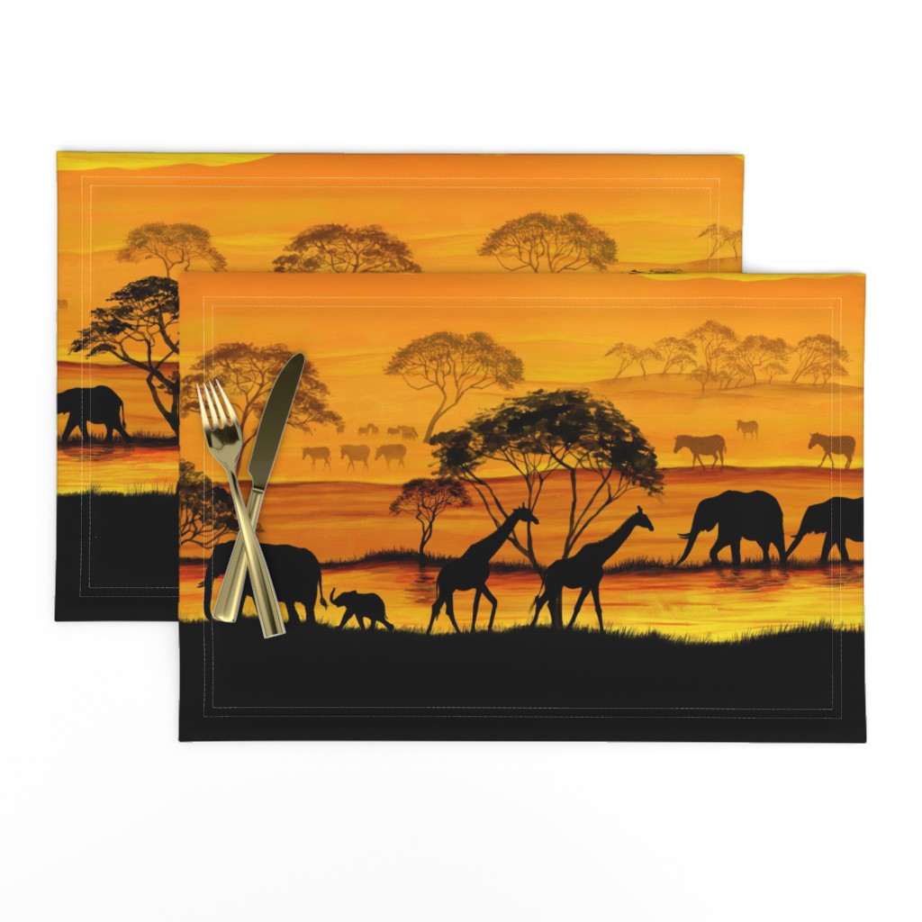 Savannah Sunset, Elephants, Giraffes and Zebras, Africa.