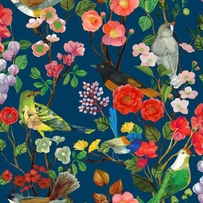 Birds and Blooms Chinoiserie {Dark Blue PMS 302}