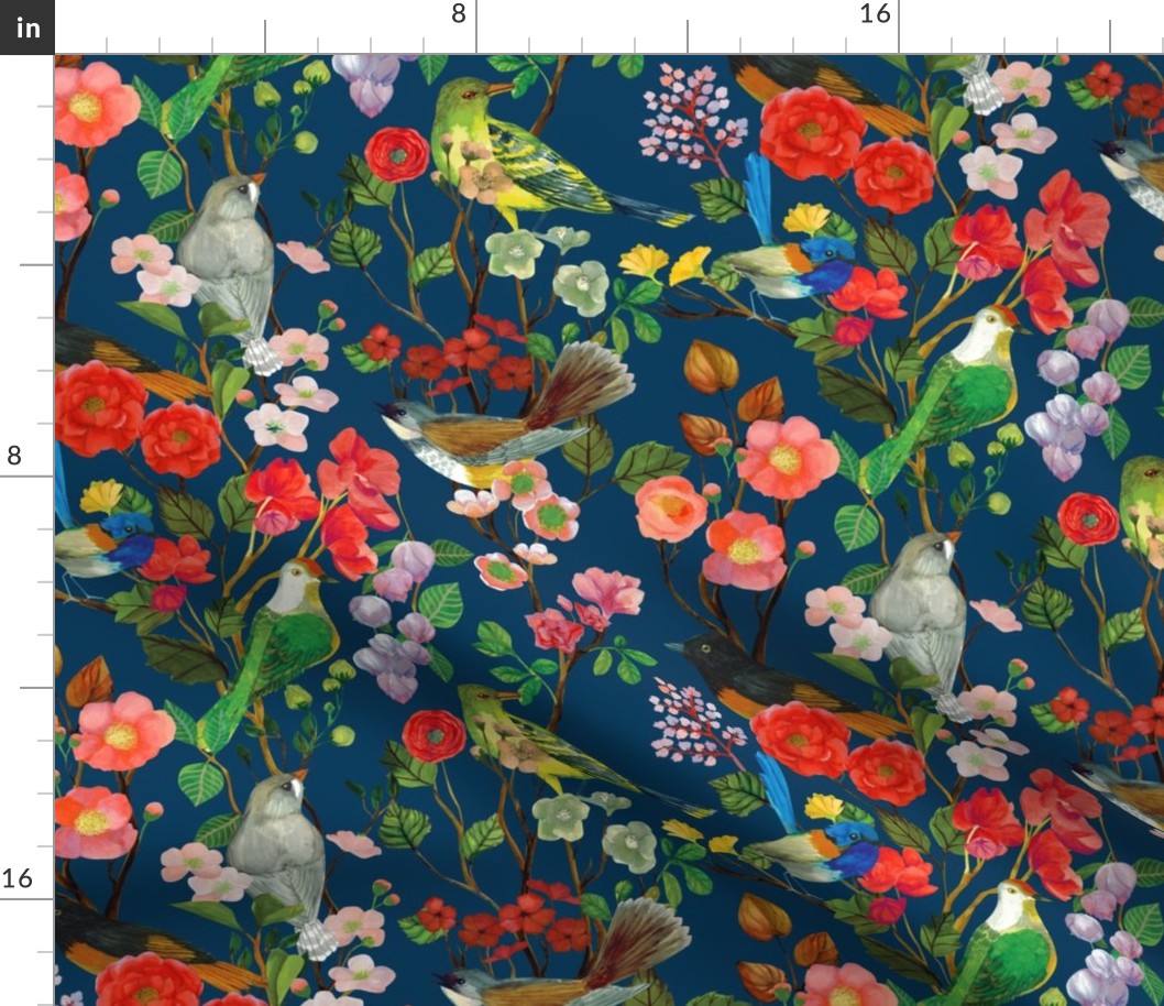 Birds and Blooms Chinoiserie {Dark Blue PMS 302}