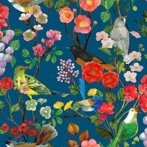 Birds and Blooms Chinoiserie {Dark Blue PMS 3025}