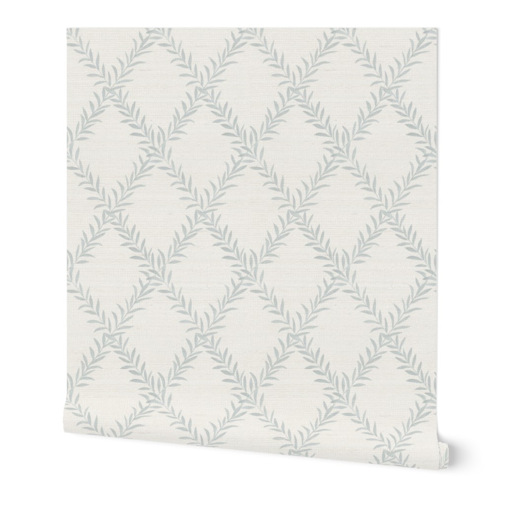 Leafy Trellis soft blue on white