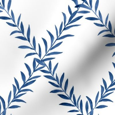 Leafy Trellis Blue on white