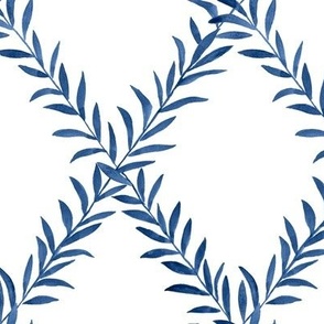 Leafy Trellis Blue on white