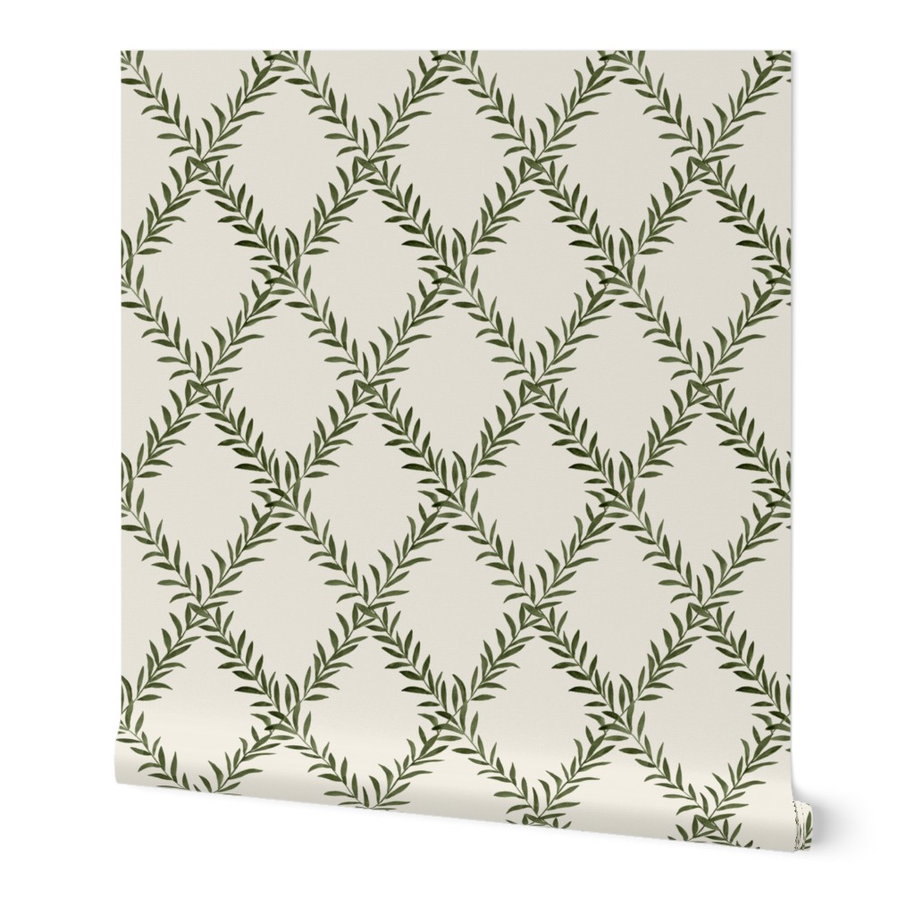 Leafy Trellis Olive on Cream