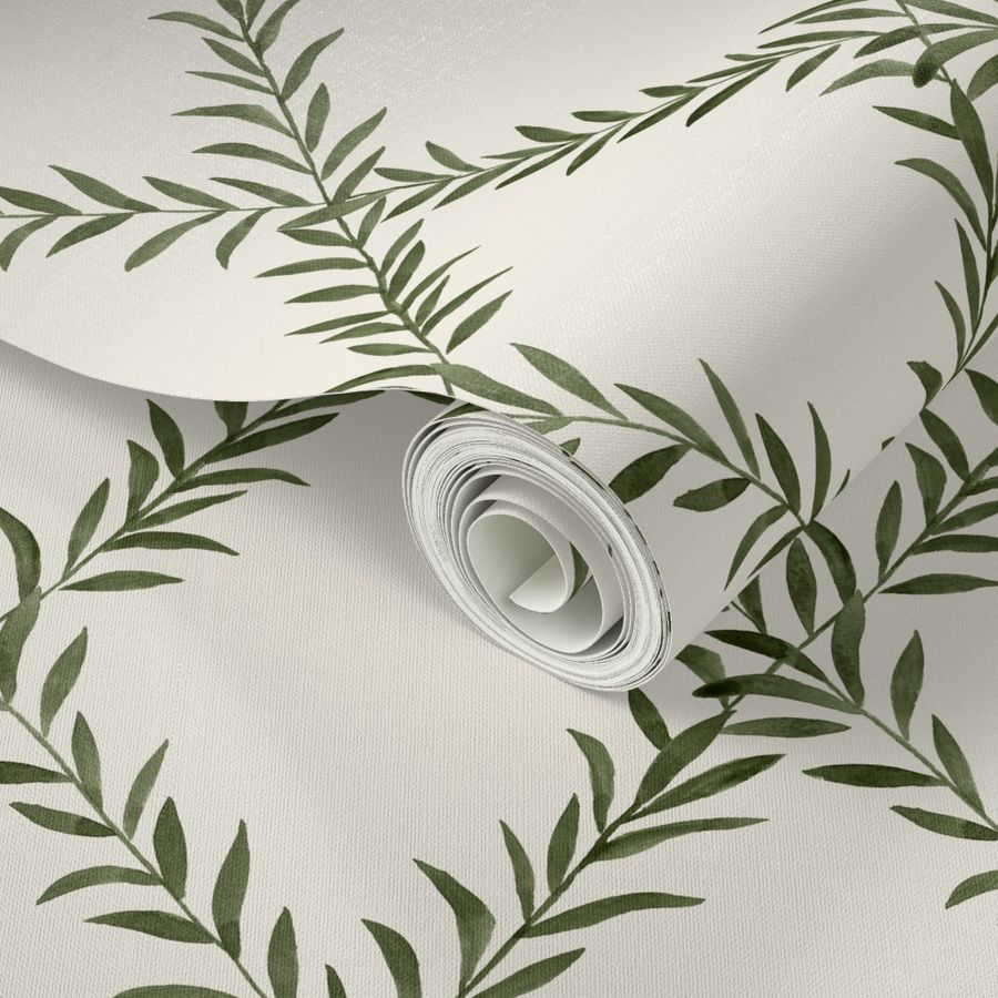 Leafy Trellis Olive on Cream