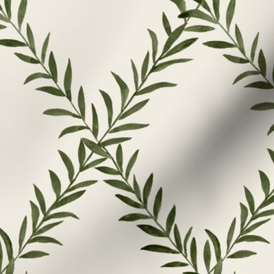 Leafy Trellis Olive on Cream