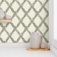 Leafy Trellis Olive on Cream