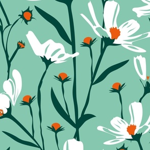 cozy flowers pale teal