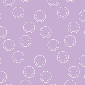 Smiley faces positive vibes little smile circular boho design neutral earthy tones nursery design lilac fuchsia purple white 