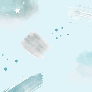 Clouds and Watercolor Brush Strokes Blue