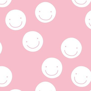 Have a good day happy smiley faces positive vibes boho nursery design soft pink white girls