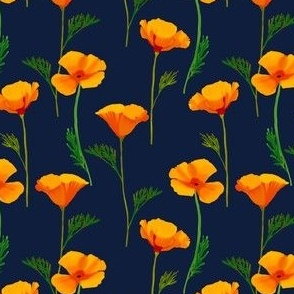 California Poppies on Navy Blue by Brittanylane