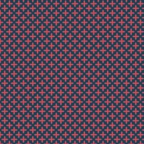Retro Geometric Floral in Bright Red on Blue - Small