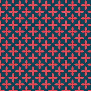 Retro Geometric Floral in Bright Red on Blue - Medium