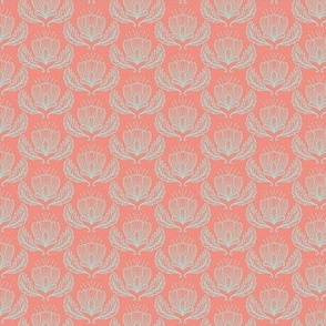 Floral Damask in Mint on Coral - Small