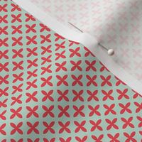 Retro Geometric Floral in Bright Red on Mint - Small