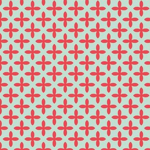 Retro Geometric Floral in Bright Red on Mint - Medium