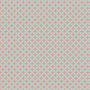 Retro Geometric Flowers in Coral on Mint - Small