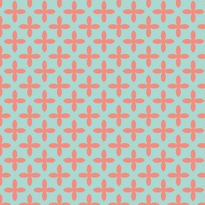 Retro Geometric Floral in Coral on Mint - Medium