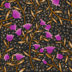 Pink flowers on black background seemless pattern