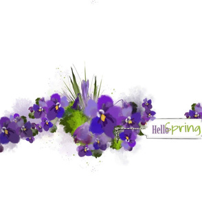 Hello Spring- violets- Lumbar pillow size14”x24”
