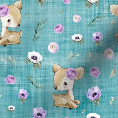  purple deer teal linen