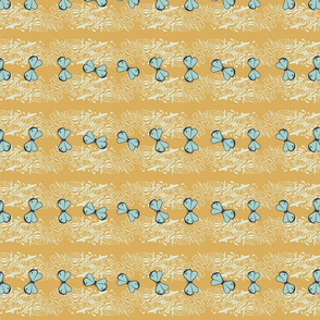 stripes with blue butterflies on yellow by rysunki_malunki