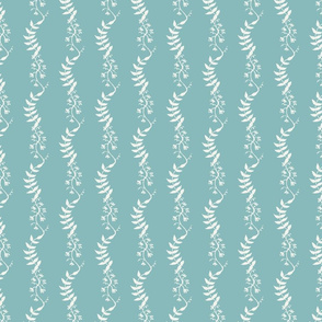 white wavy botanical stripes on aqua blue by rysunki_malunki