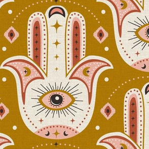 Good Fortune - Hamsa Hand - Textured Goldenrod Yellow Ivory - Large Scale