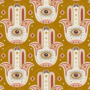 Good Fortune - Hamsa Hand - Textured Goldenrod Yellow Ivory - Regular Scale