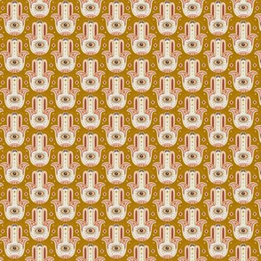 Good Fortune - Hamsa Hand - Textured Goldenrod Yellow Ivory - Small Scale