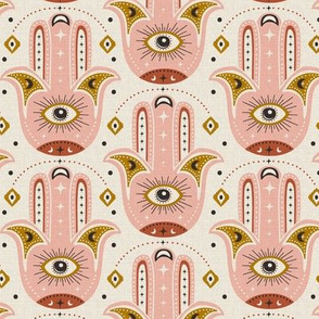 Good Fortune - Hamsa Hand - Textured Ivory Blush Pink - Regular Scale