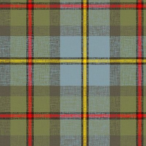 MacLeod of Harris / green MacLeod tartan, 6" c. 1831, olive variant, slubs, grey stripe and bright red/yellow