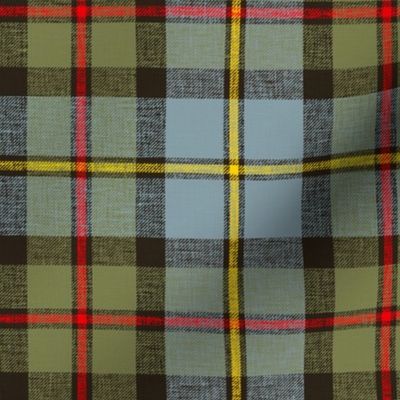 MacLeod of Harris / green MacLeod tartan, 6" c. 1831, olive variant, slubs, bright red/yellow stripe