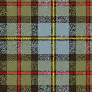 MacLeod of Harris / green MacLeod tartan, 6" c. 1831, olive variant, slubs, bright red/yellow stripe