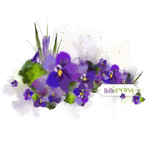hello Spring, violets-pillow 26x12