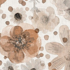 Hand Painted Floral Sienna Extra Large- Romantic Large Scale Watercolor Flowers- Spring Roses, Daisies and Wildflowers- Burnt Orange- Fall- Autumn- Thanksgiving- Jumbo Scale Botanical Wallpaper