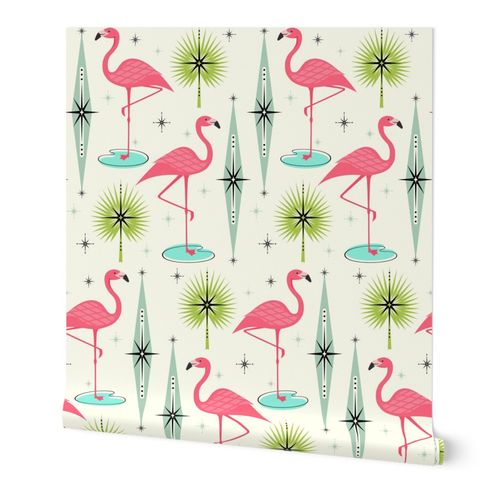 Atomic Flamingo Oasis - Horizontal Wallpaper | Spoonflower
