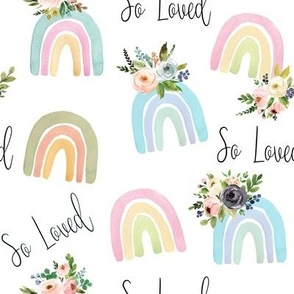 2" blush floral watercolor rainbow on white so loved