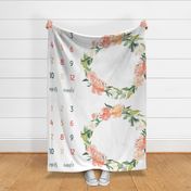 54"x36" peaches and cream floral milestone blanket in French