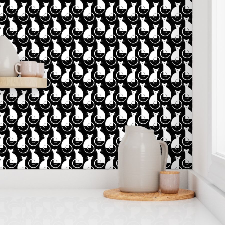 small scale cats - luni cat white and black - geometric cats