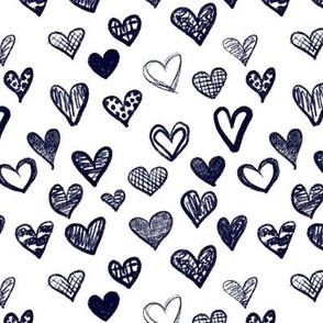 Hand drawn hearts Dark Blue White small